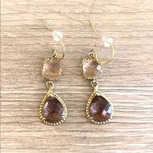 Blush Pink and Amethyst Gold Dangle Earrings